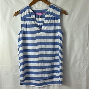 White and Blue Striped Tank Top with V-Neck women size US2 beachy nautical
